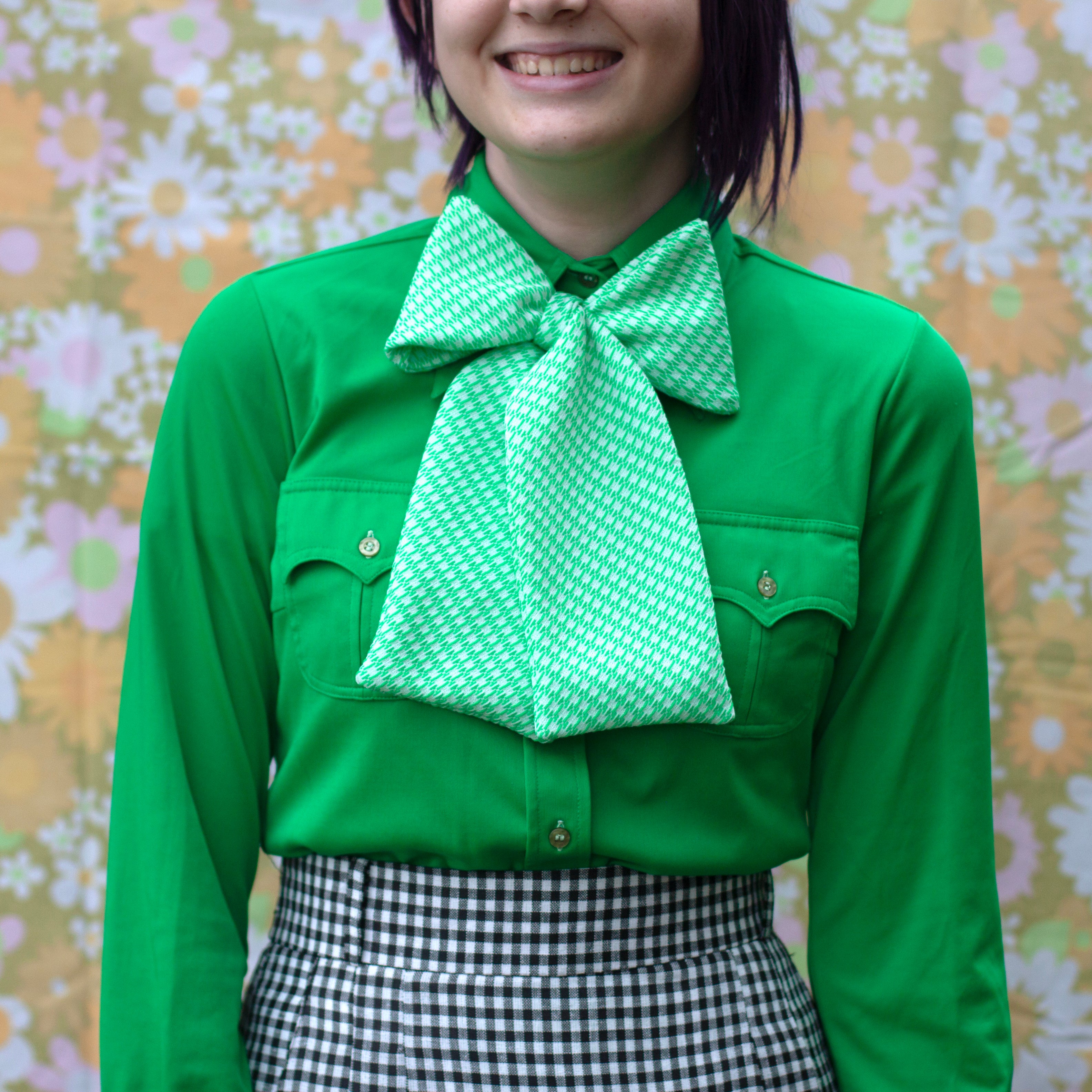 green double knit big bow tie
