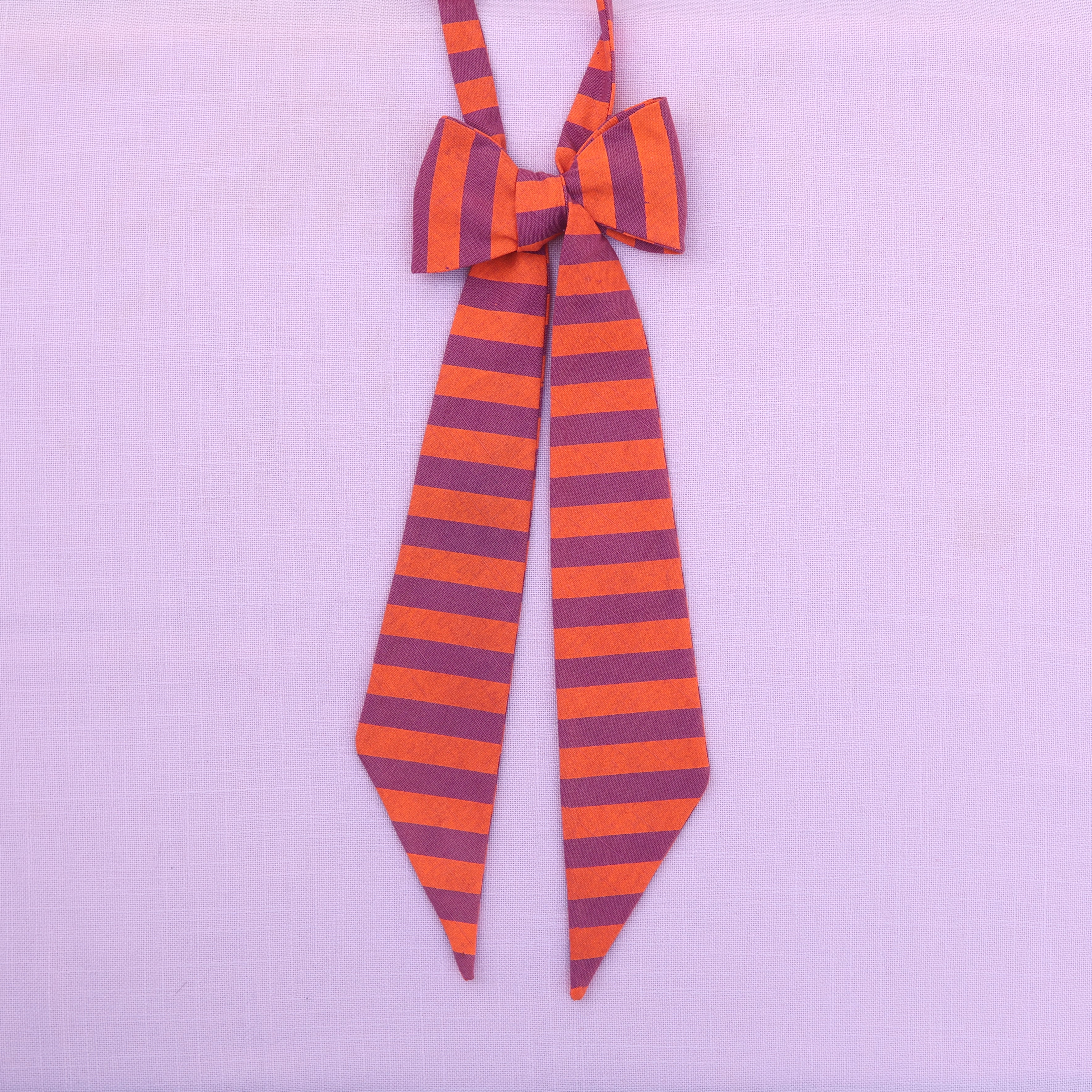 mauve and safety orange stripe bow tie