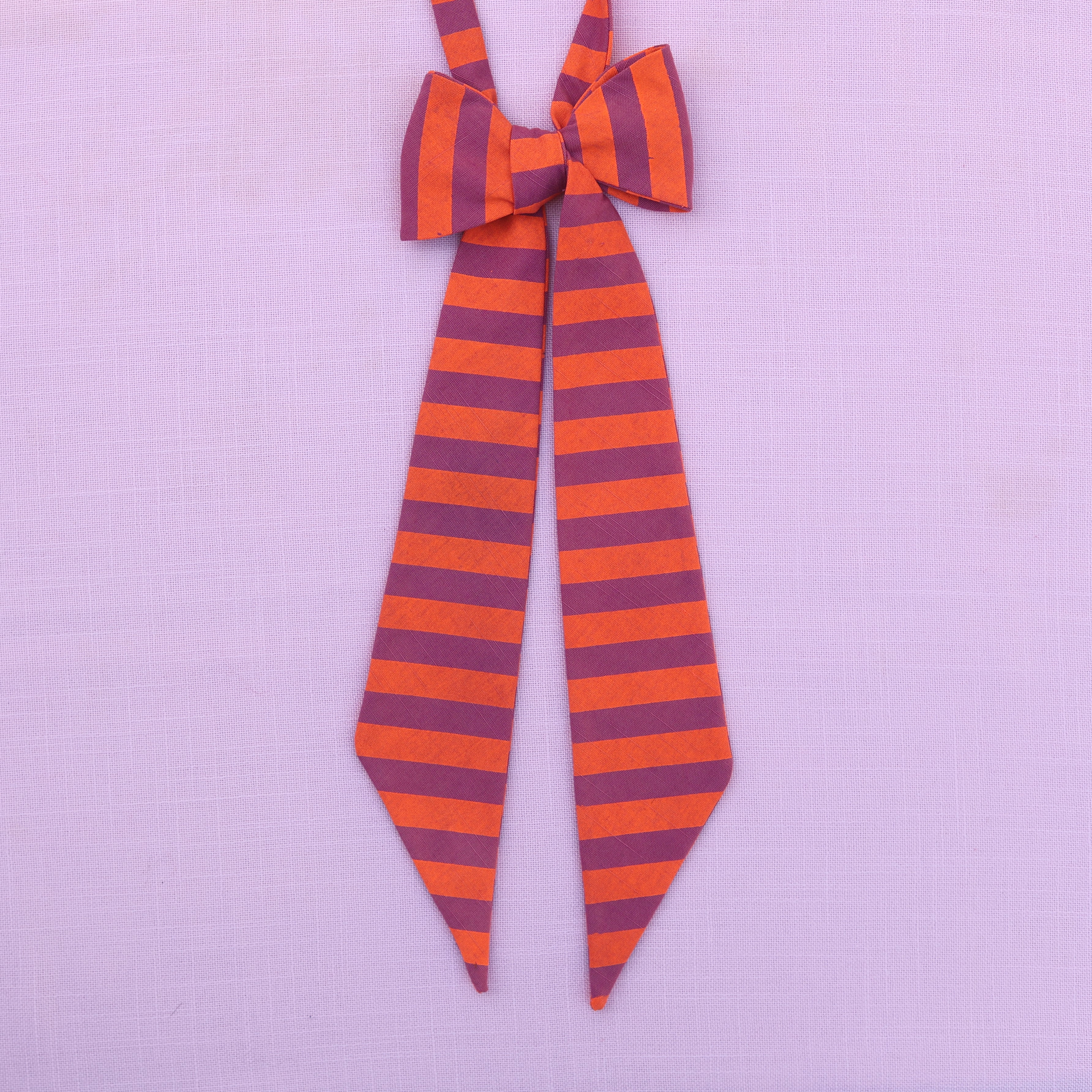 mauve and safety orange stripe bow tie