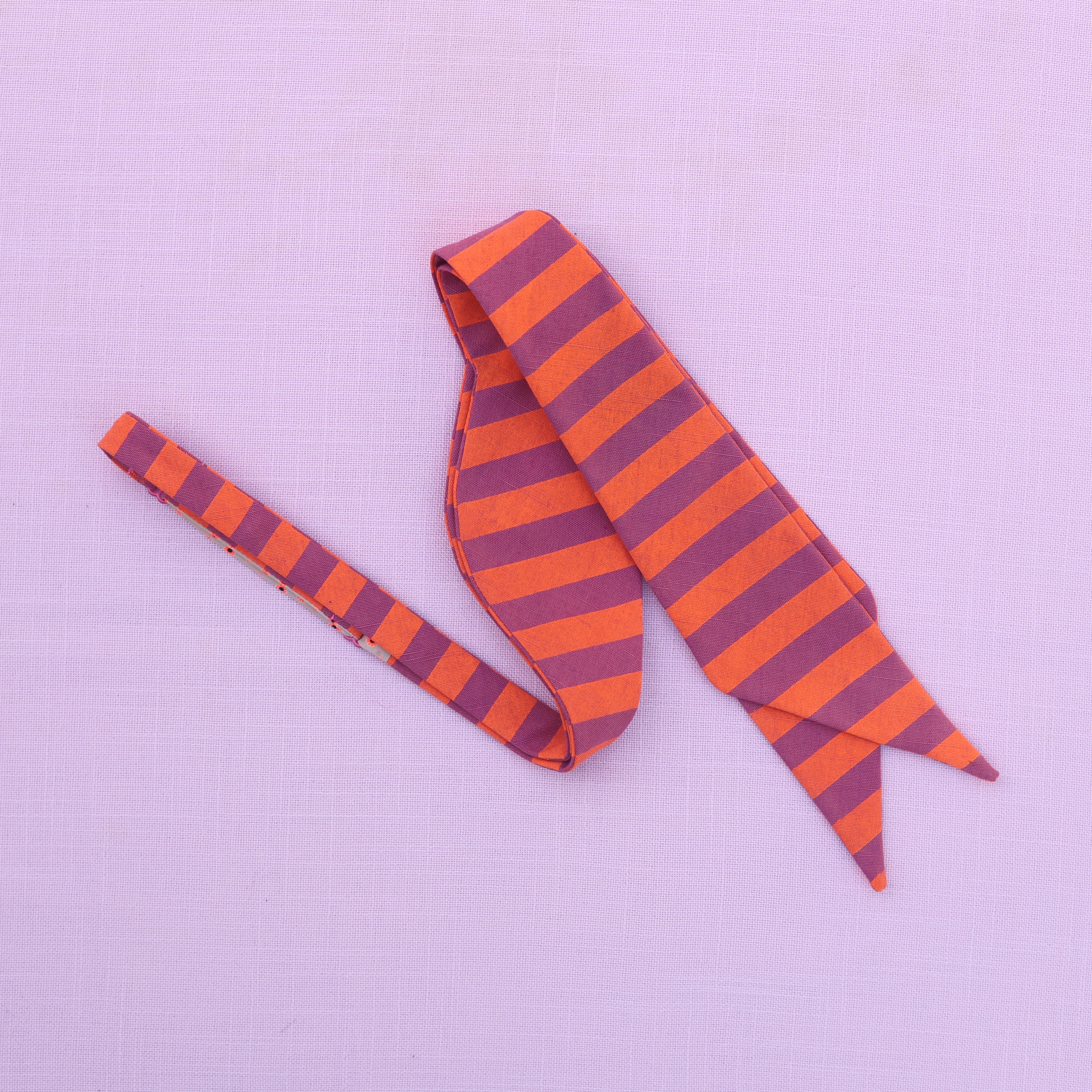 mauve and safety orange stripe bow tie