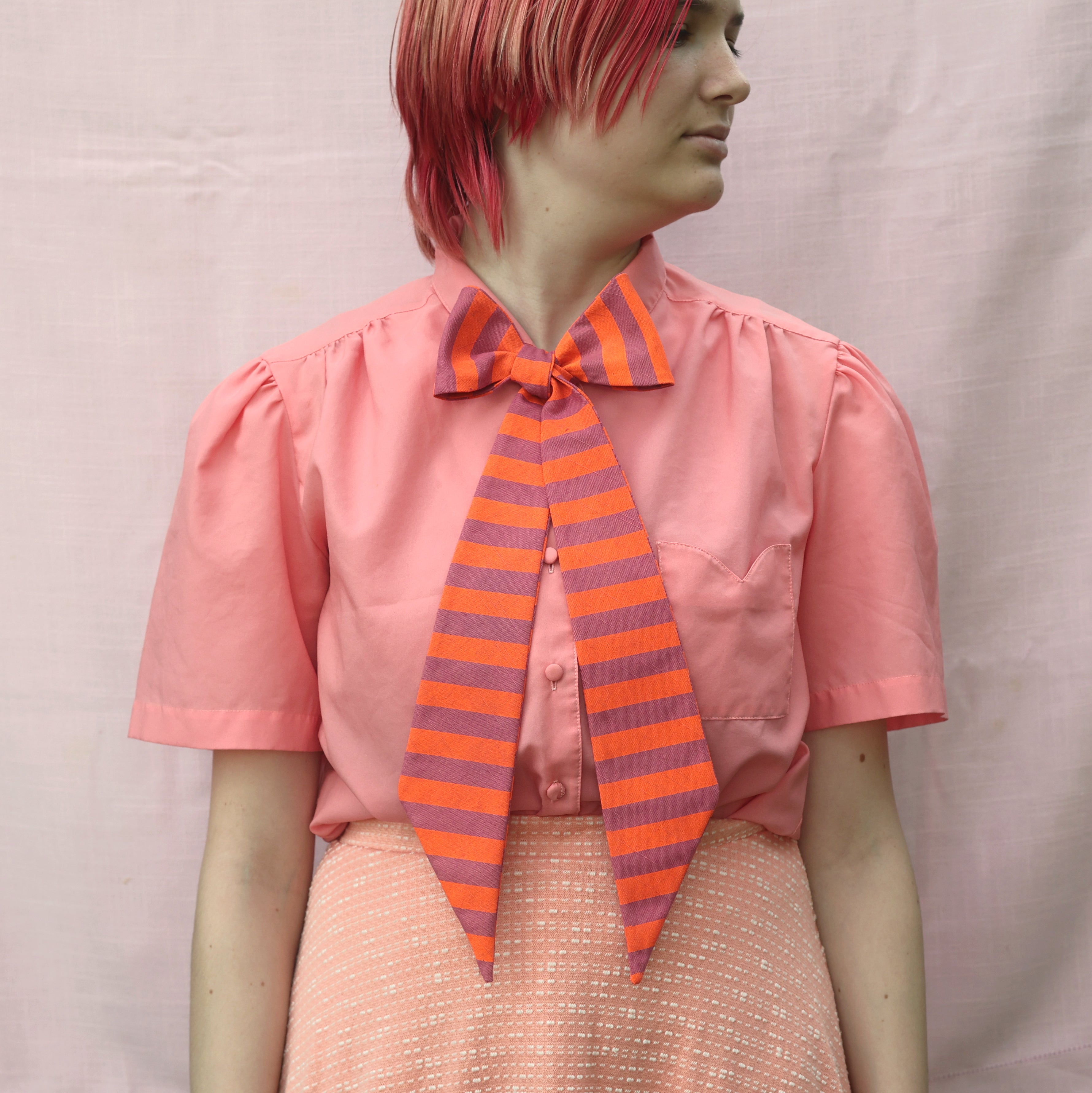 mauve and safety orange stripe bow tie