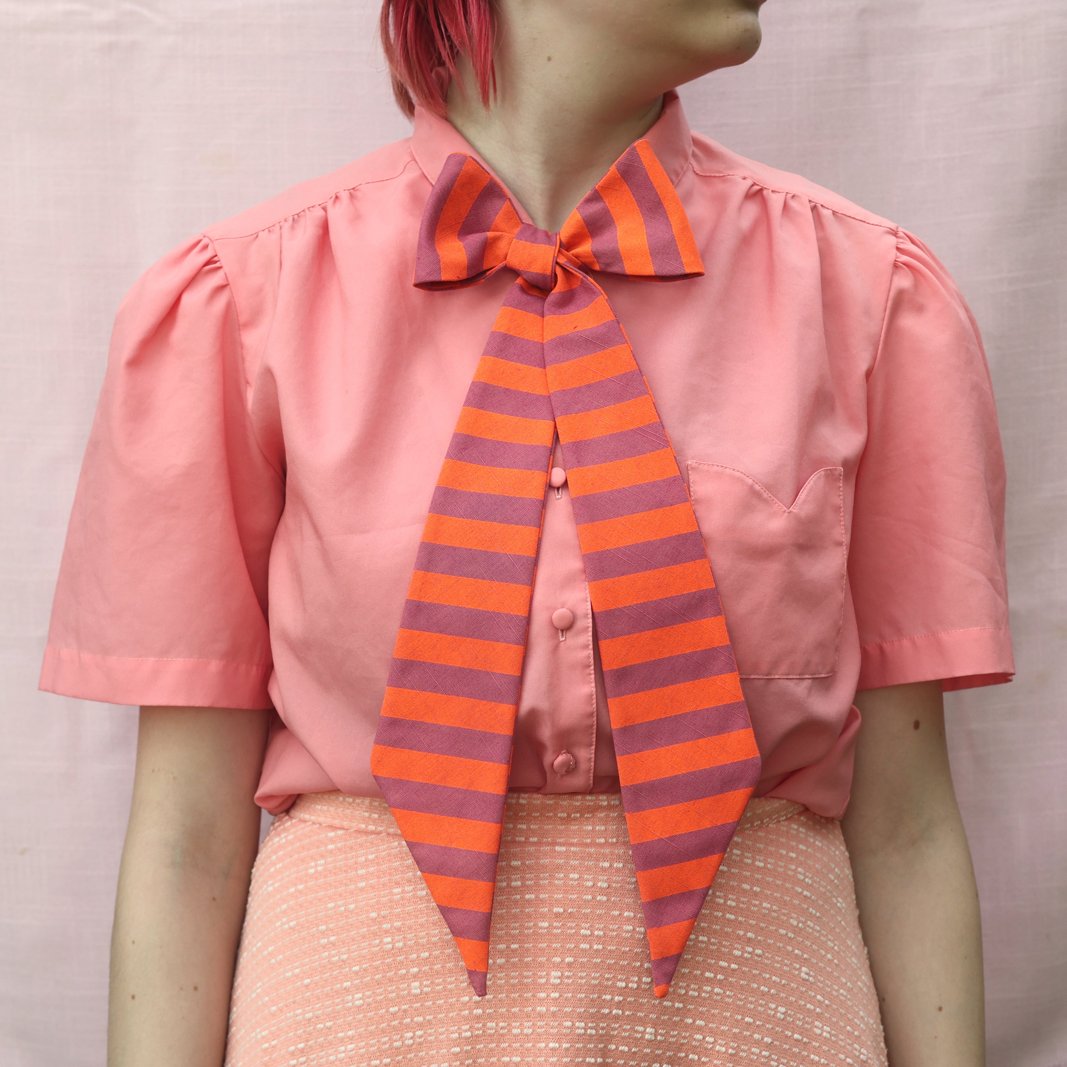 mauve and safety orange stripe bow tie