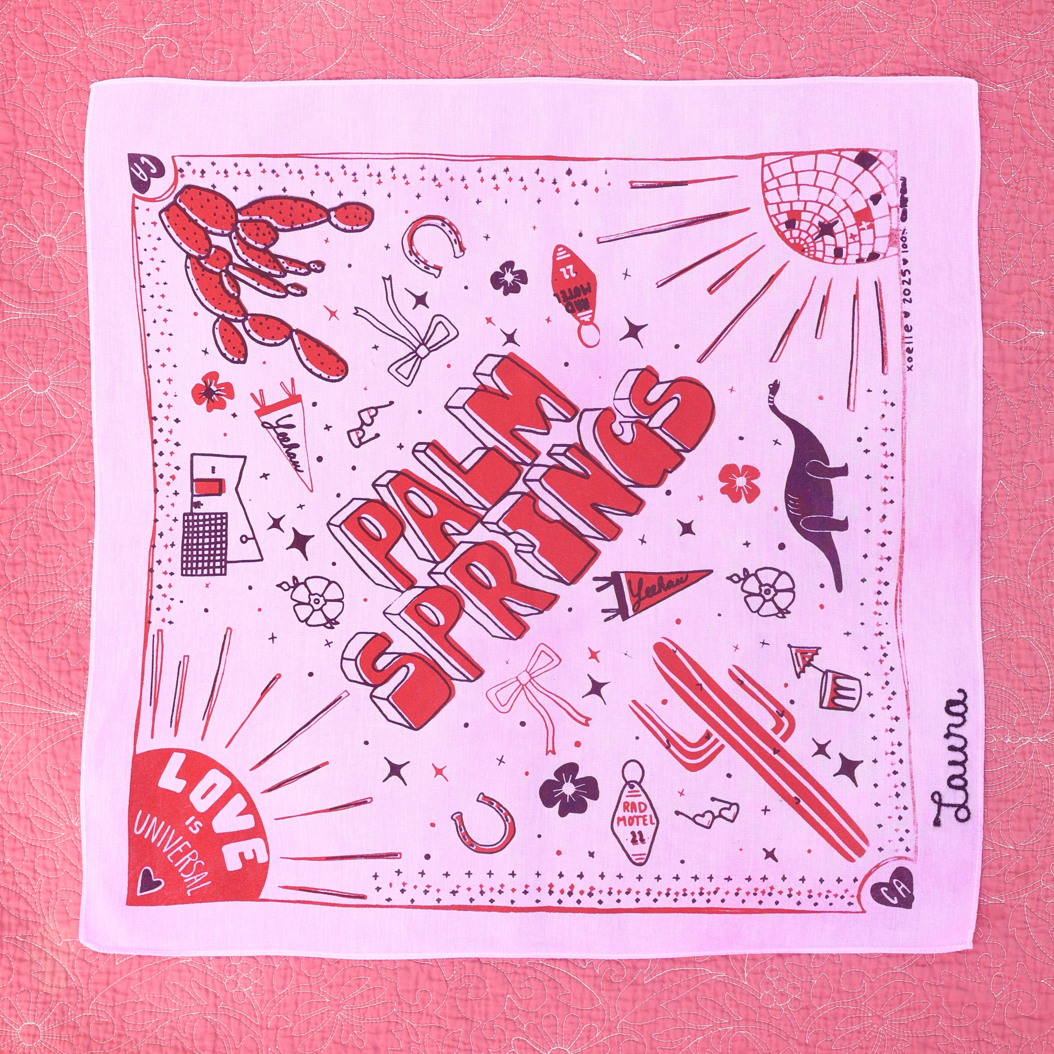 Palm Springs bandana with custom chain stitching!
