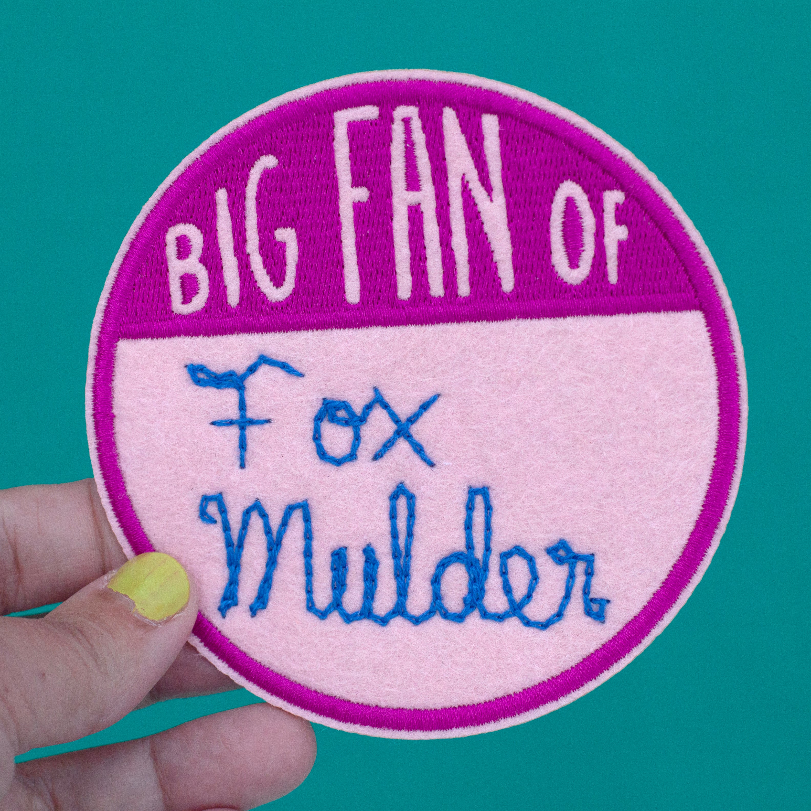 big fan patch,  hand cranked chain stitch!